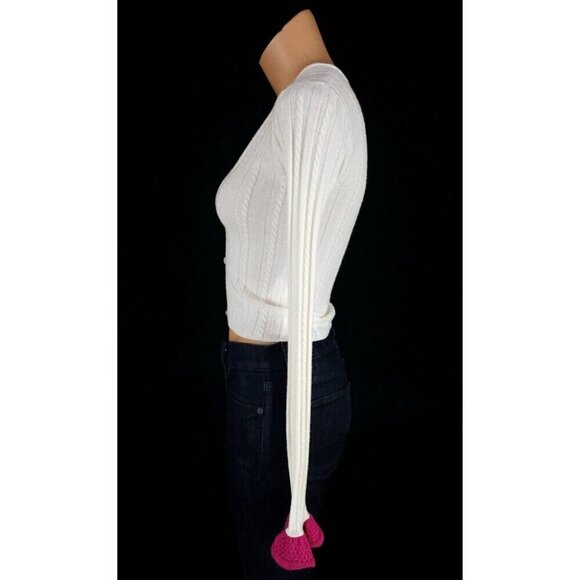 JW Anderson Ruffle-Detail Knitted Cardigan XXS Womens Off-White Pink NWT - Picture 5 of 16